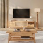 Woodendecoration Ahşap Rattan Kapak Detaylı Modern Tv Ünitesi - Bej