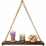 Woodenova Ahşap Halatlı Askılı Duvar Rafı Dekoratif Tekli Raf 35×9 cm – Renk Seçenekli - Siyah