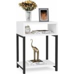 Woodensa Paradise 2 Rafli Basucu Komodin Şık Tasarımlı Metal Ayakli Sehpa Dekoratif Kitaplik Beyaz 40X30X60 C - Beyaz - Siyah