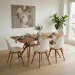 Woodesk Gala, Masif Ahşap, Mutfak, Salon, Balkon, Masa Takımı (Masa + 4 Sandalye) - Tik Rengi - 140 x 80