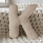 Woodesk Litera, K Harfi, Yastık, Kırlent, Elyaf Dolgulu, Welsoft Kumaş, 40 Cm Bej
