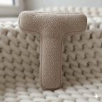 Woodesk Litera, T Harfi, Yastık, Kırlent, Elyaf Dolgulu, Welsoft Kumaş, 40 Cm Bej