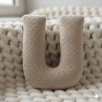 Woodesk Litera, U Harfi, Yastık, Kırlent, Elyaf Dolgulu, Welsoft Kumaş, 40 Cm Bej