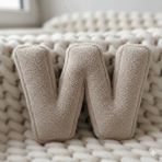 Woodesk Litera, W Harfi, Yastık, Kırlent, Elyaf Dolgulu, Welsoft Kumaş, 40 Cm Bej