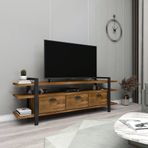 WOODFACE Lucca Ceviz Doğal Ahşap Televizyon Sehpası Ve Ünitesi 148x30 Masif Dekoratif Metal Ayaklı