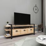 WOODFACE Lucca Doğal Ahşap Televizyon Sehpası Ve Ünitesi 148x30 Masif Dekoratif Metal Ayaklı
