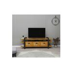 WOODFACE Lucca Meşe Doğal Ahşap Televizyon Sehpası Ve Ünitesi 148x30 Masif Dekoratif Metal Ayaklı
