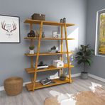 WOODFACE Soft Ayaklı Kitaplık 145x115 Doğal Ahşap 5 Raflı Özel Tasarım Çok Amaçlı Kullanım Meşe