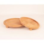 WoodHaus Ayaklı Doğal Ahşap Sunum Tepsisi Seti 2’li – 24 cm & 28 cm Yuvarlak Servis Tabağı - Natural