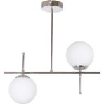 Woodhub 2 Çello Modern Tasarım Metal Krom Renk Beyaz Camlı Yemek Masası Üstü -Salon 2 Li Avize Beyaz Cam E2