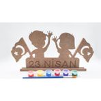 Woodhub 23 Nisan Ulusal Egemenlik ve Çocuk Bayramı Ahşap Boyama Seti (Bayraklı Çocuk) - Ahşap Desenli