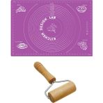 Woodhub 2'li Set Mor 45X65 cm Silikon Hamur Açma Matı ve Pratik Ahşap Saplı Silindir Hamur Açıcı