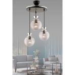 Woodhub 3 Dilara 3 Lü Tepsi Siyaha Krom Yuvarlak Camlı Salon Avizesi E27 Gri Metal
