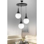 Woodhub 3 Nisa Luce Sedef 3'lü Tepsi Avize - Siyah (Opal Top Cam) Cam Siyah E27 Klasik