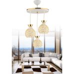 Woodhub 3 Yağmur 3 Lü Sarkıt Kristal Top Beyaza Gold Tepsi Modern Lüks Avize E27 Beyaz Modern Metal