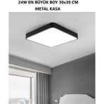 Woodhub 30 30x30 cm Büyük Boy Metal Siyah Kasa LED Panel Armatür Avize Ahşap Malzeme ile Şık Tasarım