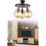 Woodhub 30 x 30 Siyah 3'lü Plafonyer Bal Glop Camlı Krom Aşağı Bakan Lüks Avize E27 Modern Siyah 3