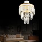Woodhub 35 - 50 Paris 3'lü Katlı Beyaza Gold Yaldızlı Kristal Taşlı 30'luk Modern Avize E27 Salon / Oturma
