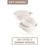 Woodhub 360 Derece Dönebilir Makarna Süzgeci Çok Amaçlı Çift Hazneli Süzgeç Sebze Meyve Yıkama Döner Süzgeç