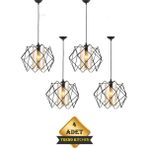 Woodhub 4 4 Adet Koza One Glass Salon, Mutfak Mika Cam Avize Mutfak E27 Metal Modern 71-80 cm Siyah