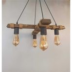 Woodhub 51-60 cm Avşa 4 Lü Ahşap Halatlı Rustik Modern 4 Lü Sarkıt Avize Halat E27 60 x 75 Kahverengi Ahşap