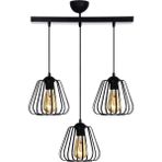 Woodhub 61-70 cm Açelya 3 Lü Sıralı Avize Siyah Modern E27 Siyah Çelik 3