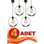 Woodhub 81-90 cm 4 Adet Haliç Tekli Avize Siyah Modern Tek Ebat Siyah 1 Metal E27