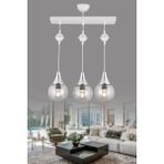 Woodhub 81-90 cm Sarkıt Sıralı Beyaz 3'lü Füme Glop Camlı Krom Aşağı Bakan Lüks Avize 50 x 50 Metal Modern