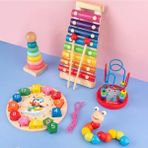 Woodhub Ahşap Eğitici Set 5’li Montessori Oyuncak - Ahşap Desenli