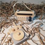 Woodhub Ahşap Elyapımı Baby Telsiz + Baby Radyo Oyuncak Set,montessori - Ahşap Desenli