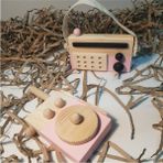 Woodhub Ahşap Elyapımı Baby Telsiz + Baby Radyo Oyuncak Set,montessori Oyuncak - Ahşap Desenli