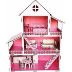 Woodhub Ahşap Oyuncak Ev Portatif Bebek Evi Lol Bebek Barbie Uyumlu Ev - Ahşap Desenli