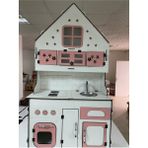 Woodhub Ahşap Oyuncak Mutfak, Oyuncak Mutfak, Özel Tasarım Büyük Boy Ahşap Oyuncak Mutfak Pembe-Beyaz - Ahşap Desenli