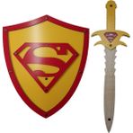 Woodhub Ahşap Oyuncak Seti 2’li, Superman Kalkanı ve Kılıcı - Ahşap Desenli