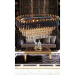 Woodhub Avizade Zamira 75 x 35 cm Kristal Taşlı 3 Katlı Yemek Masası Üstü Lüks Avize 6 Lı (Black-Gold) - 1 - Ahşap