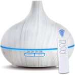 Woodhub Beyaz Aroma Terapi Oda Hava Nemlendirici Işıklı Ultrasonik Buhar Makinesi Ahşap Görünüm 7 Renk LED