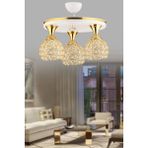 Woodhub Beyaz Defne 3 Lü Kristal Top Beyaz Sarı Yaldızlı Tepsi Lüks Modern Avize Metal 3 Modern E27