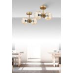 Woodhub Çakra 2'li Bal Rengi Glob Camlı Modern Eskitme Plafonyer Avize - 1 - Ahşap