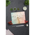 Woodhub Cam Kesme Tahtası | Beyaz Çiçek - Renkli | 29CM x 34CM