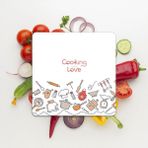 Woodhub Cam Kesme Tahtası Kare Cooking Love Desenli