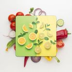 Woodhub Cam Kesme Tahtası Kare Sarı Yeşil Limon Desenli 30 x 30 cm
