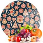 Woodhub Cam Kesme Tahtası Yuvarlak Yılbaşı Kurabiye Desenli 30X30 cm