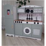 Woodhub Çocuklar Için Vintage Ahşap Oyuncak Mutfak Buzdolabı 1 LED Işıklı - Ahşap Desenli