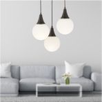 Woodhub Damla 3lü Yuvarlak Siyah Beyaz Camlı Sarkıt Modern Genç Odası Mutfaksalon Avize - 1 - Ahşap