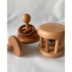 Woodhub Doğal Ahşap Montessori Ahşap Oyun Seti, Oyun Halka, Disk, Çıngırak Seti 3 Lü - Ahşap Desenli