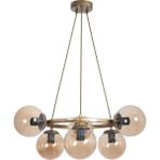 Woodhub Dünya Modern Tasarım Mutfak - Salon - Yatak Odası - Tavan Eskitme Gold Renk Bal Camlı 6 Lı Avize - 1 - Ahşap