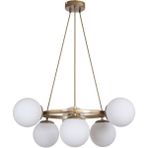 Woodhub Dünya Modern Tasarım Mutfak - Salon - Yatak Odası - Tavan Eskitme Gold Renk Beyaz Camlı 6 Lı Avize - 1 - Ahşap