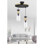 Woodhub E27 Sarkıt Tepsi 2'li Boru Mika Şeffaf Sarı Şeritli Modern Avize 25 61-70 cm Metal 2 Modern Siyah
