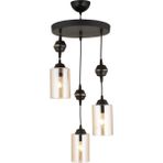 Woodhub E27 Sarkıt Tepsi 3'lü Siyah Silindir Cam Modern Aşağı Bakan Avize Metal Modern 81-90 cm Siyah 3