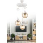 Woodhub E27 Sarkıt Tepsi Beyaz 3'lü Bal Glop Camlı Krom Aşağı Bakan Lüks Avize 3 Modern 35 x 35 Metal Beyaz